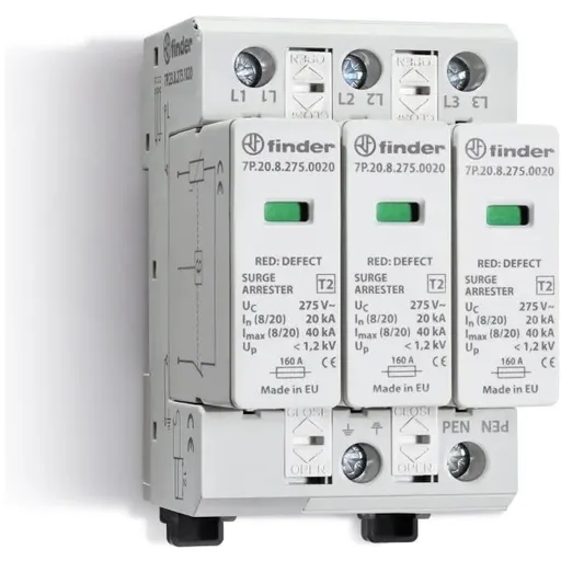 Descarcator la supratensiune fotovoltaic, 3+0, debrosabil fara semnalizare, 3P, tip C, 1020VDC Finder 7P.23.9.000.0015