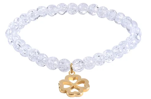 Troli Brățară din mărgele de cristal crăpat cu un trifoi cu patru foi 18 cm