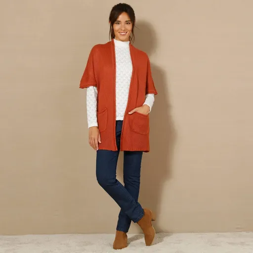 Cardigan lung cu mâneci până la cot
