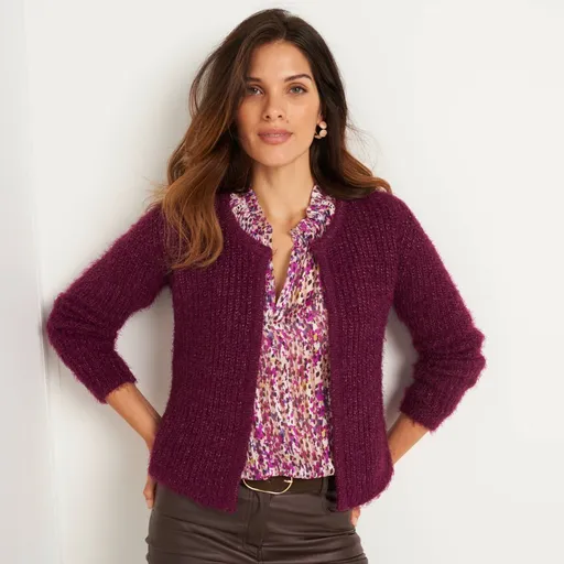 Pulover tricotat cu fire de pluș și metalizate