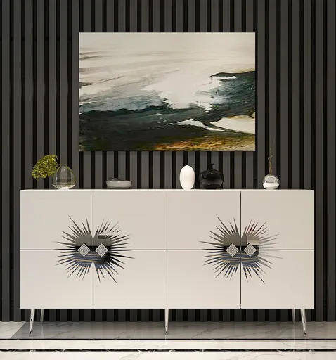 Consola, Hanah Home, Nida KB150, 150x75x35 cm, Alb / Argintiu