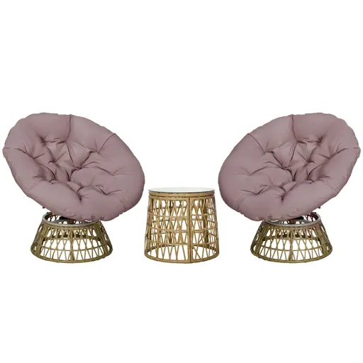 Outsunny Set de bistro pentru balcon, set de terasă, set rezistent la intemperii, perne detașabile, 85 cm x 70 cm x 82 cm, Natural + Maro deschis | Ao