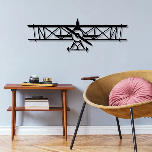 Decoratiune de perete, Airplane, 70 x 23 cm, Negru