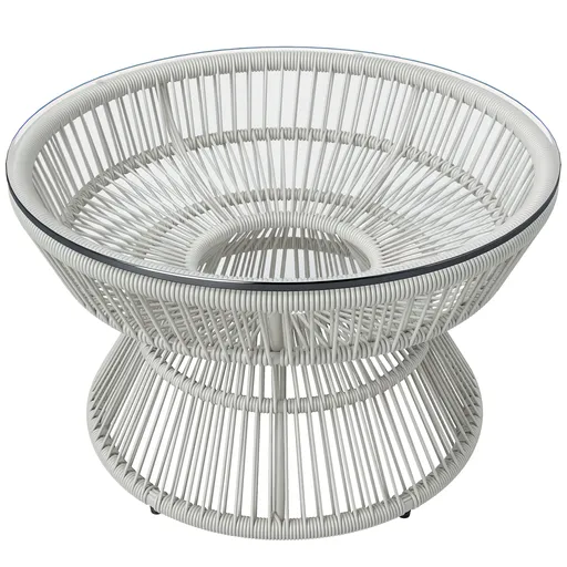 Outsunny Masă de cafea de grădină rotundă, masă auxiliară din rattan și blat de sticlă temperată Ø 60 x 37H cm | Aosom Romania