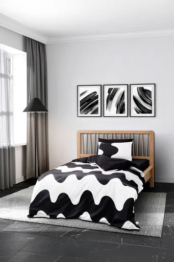 Lenjerie de pat pentru o persoana, L'essentiel Maison, Flow, Bumbac Ranforce, Negru