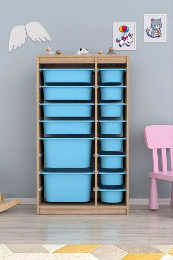 Dulap multifunctional, Hanah Home, Montana Xs 2D4N8U, 69x112.2x29.6 cm, Sonomo / Albastru