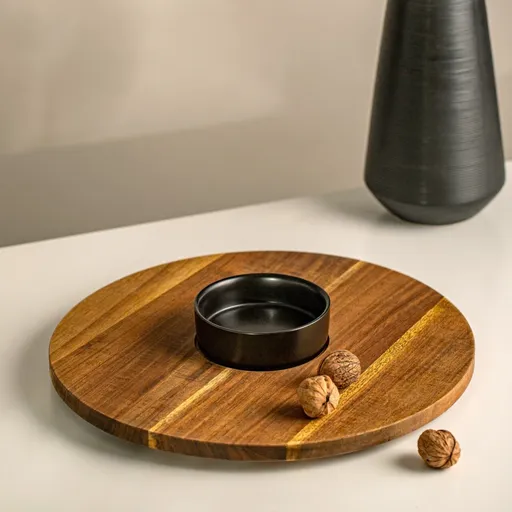 Platou servire si bol Fresca, Homla, 35x1.5 cm, lemn/ceramica, natur/negru