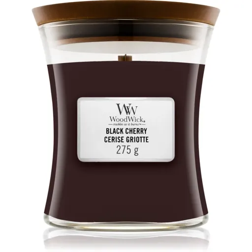 Woodwick Black Cherry lumânare parfumată cu fitil din lemn 275 g