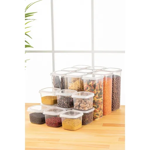 Set recipiente depozitare, Hermia, 964FRM5382, Dimensiune: 10 x 10 x 24,5 cm / 1750 ml (9 bucăți), Alb