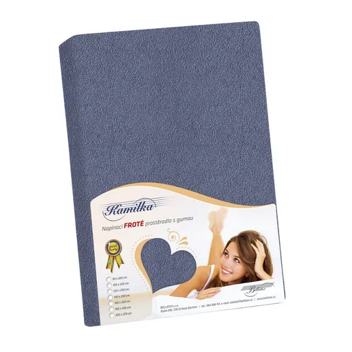 Cearșaf froté Bellatex, pentru saltele înalte, gri-albăstrui, 180 x 200 + 40 cm, albastru