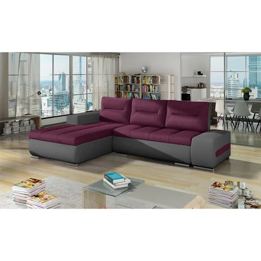 Coltar extensibil stanga 4 locuri ELTAP, Ov05, Ottavio, 275x180x85 cm, lemn/poliester, violet inchis/gri inchis