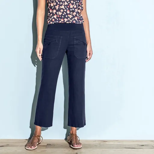 Pantaloni drepți 7/8 cu talie elastică