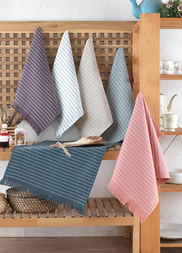 Set prosoape, L'essentiel Maison, Berlino, Albastru închis / Maro / Pudră / Verde / Bej