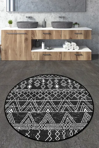 Covoras de baie, L'essentiel Maison, Straordinario Black Circle Djt 160, Negru / Antracit / Alb