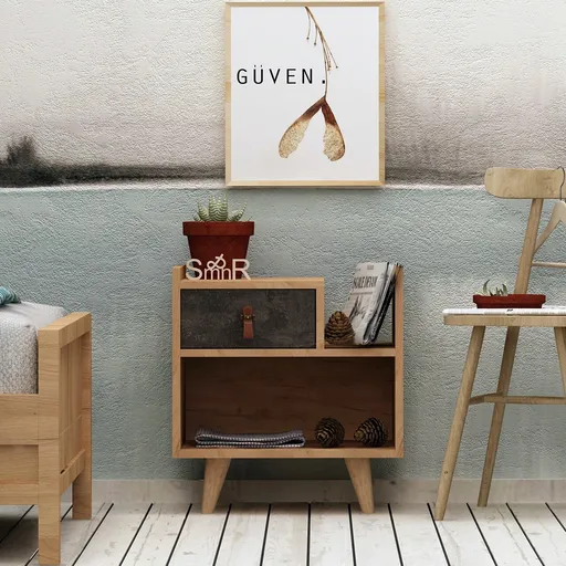 Noptiera, Hanah Home, Polla, 50x52x40 cm, Stejar / Gri închis