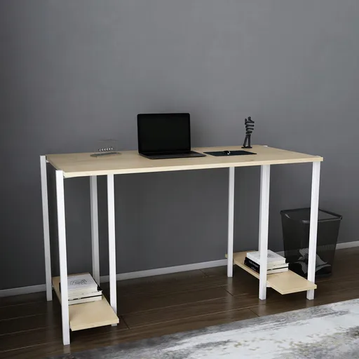 Birou, Hanah Home, Academy, 125.2x60x73.8 cm, Alb / Stejar