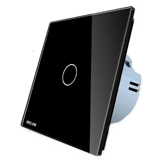 Intrerupator simplu cu touch Welaik panou din sticla A1911CB, negru