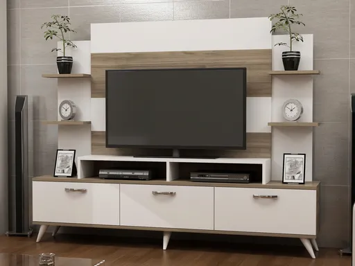 Comoda TV, Hanah Home, Diana, 180x143x30 cm, Alb/Maro