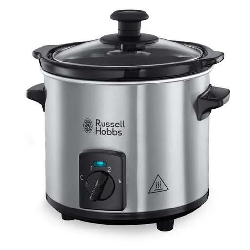 Aparat gatire lenta Slow Cooker Russell Hobbs Compact Home 25570-56, 145W, 2L, 3 setari de temperatura, Vas ceramic, Fara BPA si PFAS, Negru/Inox