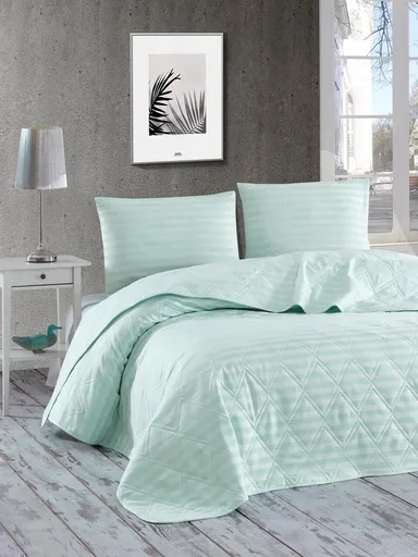 Cuvertura matlasata dubla, L'essentiel Maison, Water Yollu Saten, Bumbac;Poliester , Verde menta