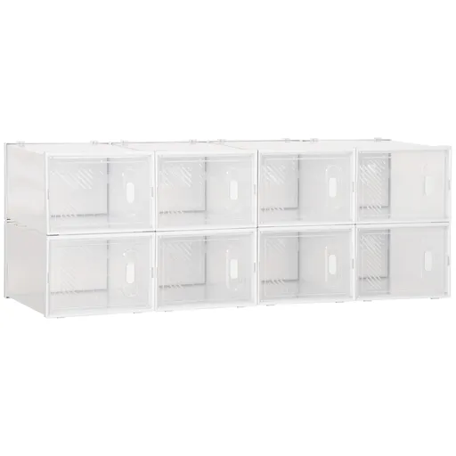 HOMCOM Mobilier pentru Încălțăminte cu Ventilație, 8 Cuburi din Plastic PP, Alb și Transparent, 28x36x21cm, Design Modern | Aosom Romania