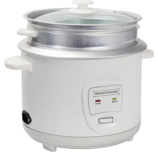 Oala electrica pentru fiert orez Royalty Line RL-RC18.10D, 700 W, 1.8L, Oprire automata Alb