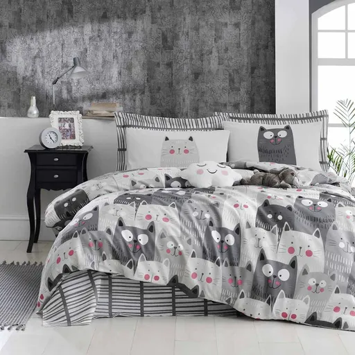 Set lenjerie de pat Eponj Home 143EPJ1905, 2 persoane, 4 piese, 65% bumbac - 35% poliester, Plic 200x220 cm, Cearceaf 220x240 cm, 2 fete de perna 50x7