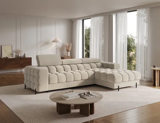 Coltar extensibil dreapta 3 locuri ELTAP, RT-18AU, Felro, 285x181x93 cm, lemn/poliester, bej inchis