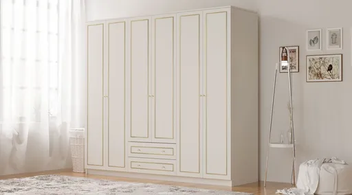 Dulap pentru haine, Hanah Home, Rb-085, 210x210x52 cm, Alb mat