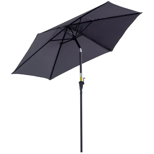 Outsunny Umbrelă de Grădină cu Manivelă, Structură din Aluminiu, Poliester Rezistent la UV, Φ2.6x2.35m, Gri și Negru | Aosom Romania