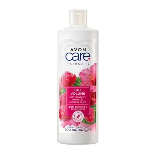 Avon Șampon și balsam cu zmeură și hibiscus 2 în 1 pentru mai mult volum păr Care (2 in 1 Shampoo