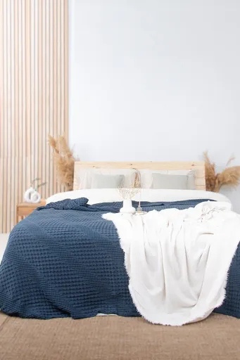 Cuvertură de pat King, L'essentiel Maison, Joanna, Bumbac, Albastru inchis