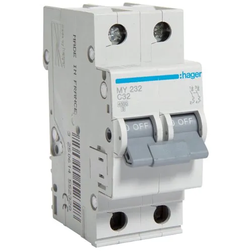 Siguranta automata 2P, 32A, 4,5kA, C, Hager MY232