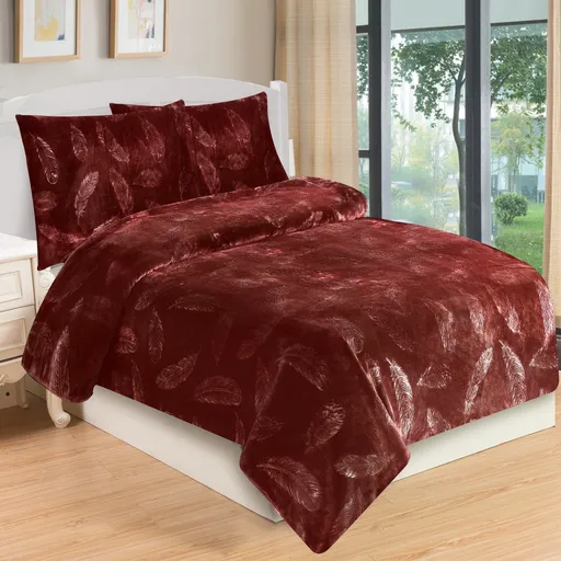 Lenjerie de pat micro-pluș Pene bordo, 140 x 200 cm, 70 x 90 cm, roșu