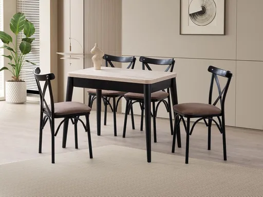 Masa extensibila, Hanah Home, Dolunay, 100x75x60 cm, PAL, Travertin / Negru