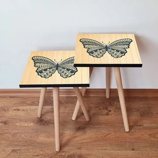 Set masute 2 piese, Hanah Home, 2Shp13, Bej/Negru