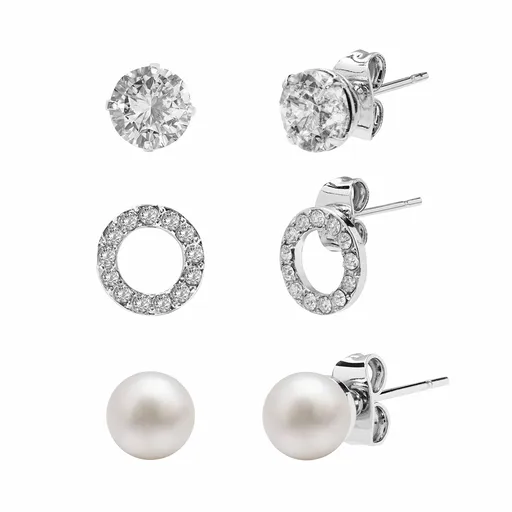 AURA Set de cercei cu perlă și cristale Preciosa AUPC002 (3 perechi de cercei)