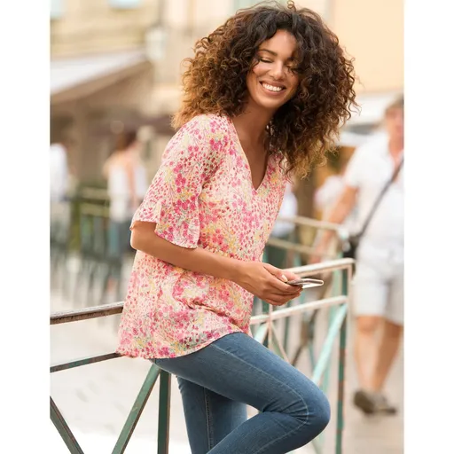 Bluză din voal brodată, imprimată