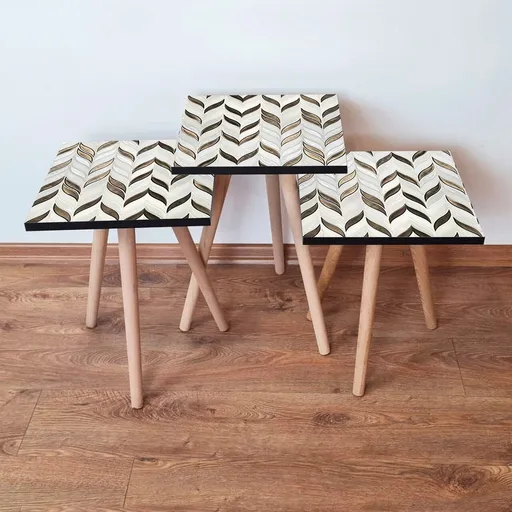 Set masute 3 piese, Hanah Home, 3Shp268, Alb / Bronz