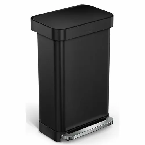 Simplehuman Coș de gunoi dreptunghiular cu pedalăși buzunar pentru saci de 45 l, negru