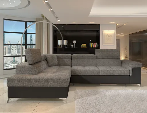 Coltar extensibil stanga 4 locuri ELTAP, ERI-43, Eridano, 275x202x88 cm, lemn/poliester, gri/negru