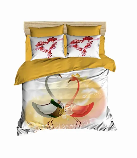 Lenjerie de pat dubla 3 piese, L'essentiel Maison, 184, Alb / Muștar / Roșu