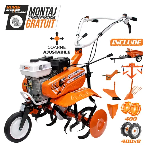 Motosapa Dac 7000acc4 + Roti Cauciuc  4.00-8+Rarita+Plug+Adaptor+Dispozitiv Scos Cartofi+Roti Metalice 400 fara Manicot+cultivator+remorca Ruris 450s