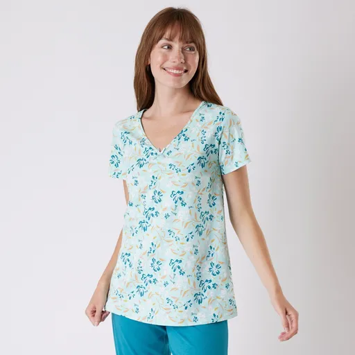 Cămașă de pijama cu mânecă scurtă cu imprimeu floral