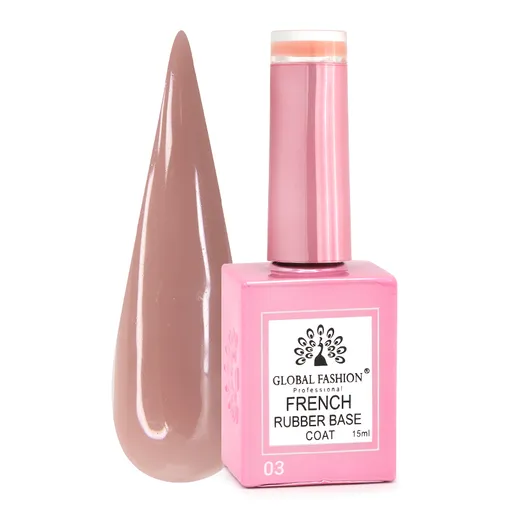 Rubber Base Coat French, Global Fashion, 15 ml, 03 Nude, TPO Free
