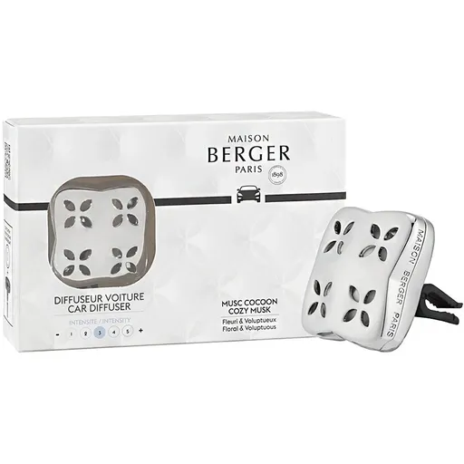 Maison Berger Paris Set cadou Difuzor pentru mașină Cosy Silver + reumplere Cozy Musk