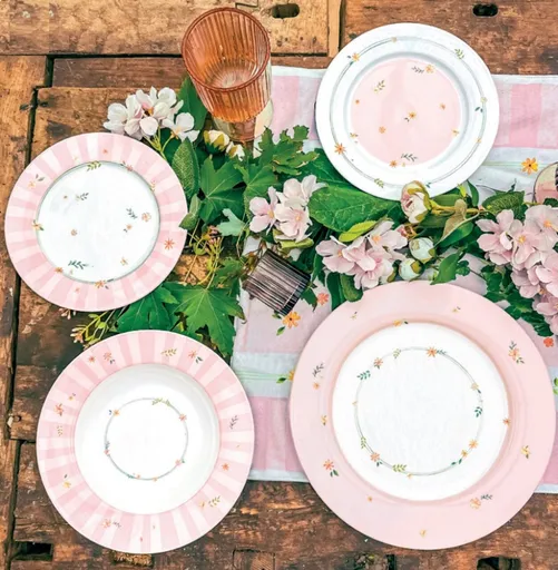 Serviciu de masa 18 piese, Brandani, Polline Pink, portelan New Bone China