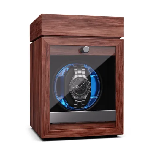 Klarstein Brienz 1, cutie de întors ceasuri, 1 ceas, 4 moduri, aspect de lemn, lumină interioară albastră