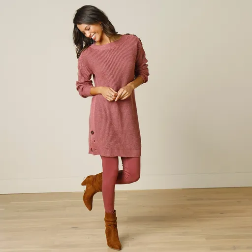 Pulover tunică cu nasturi, atingere mohair