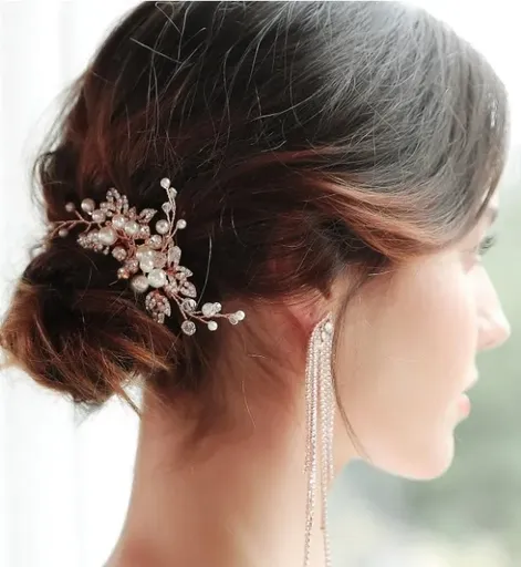 Accesoriu Mireasa cu Perle si Strasuri, Rose Gold - 2432460